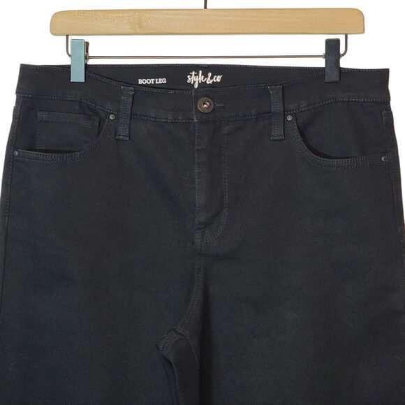 Style & Co Black Boot Leg Denim Jean Bootcut High Rise Classic Stretch Fit 12 - Picture 3 of 14
